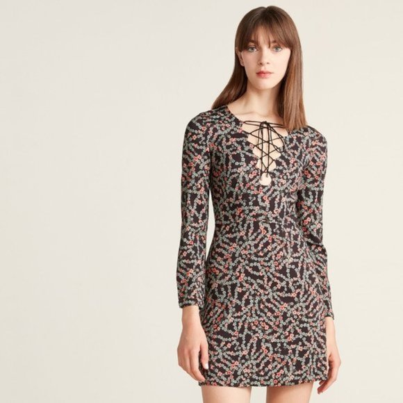 SALONI Nurul Floral Print Liquorice Jasmine Mini Dress Size: MUS6 UK10